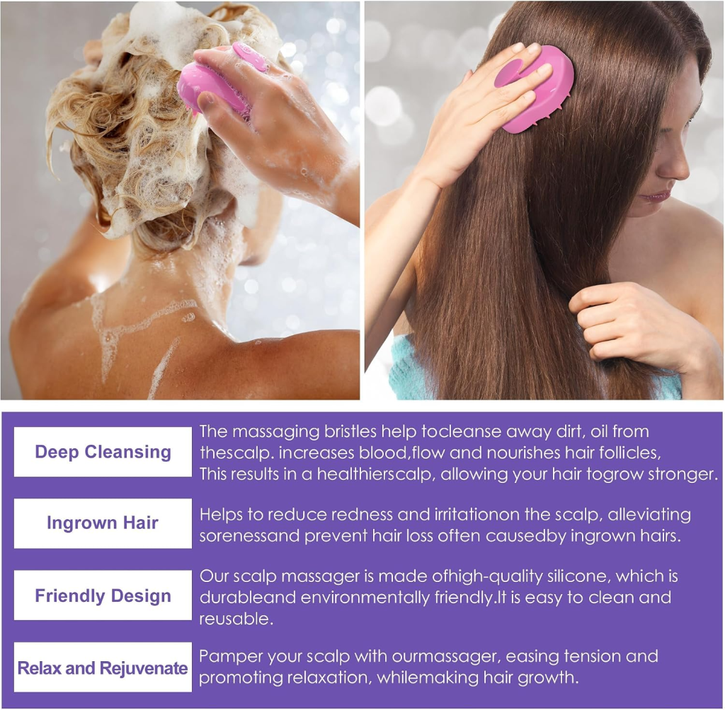 Scalp massager in use for deep cleansing and relaxation, promoting healthy hair growth and reducing scalp irritation.