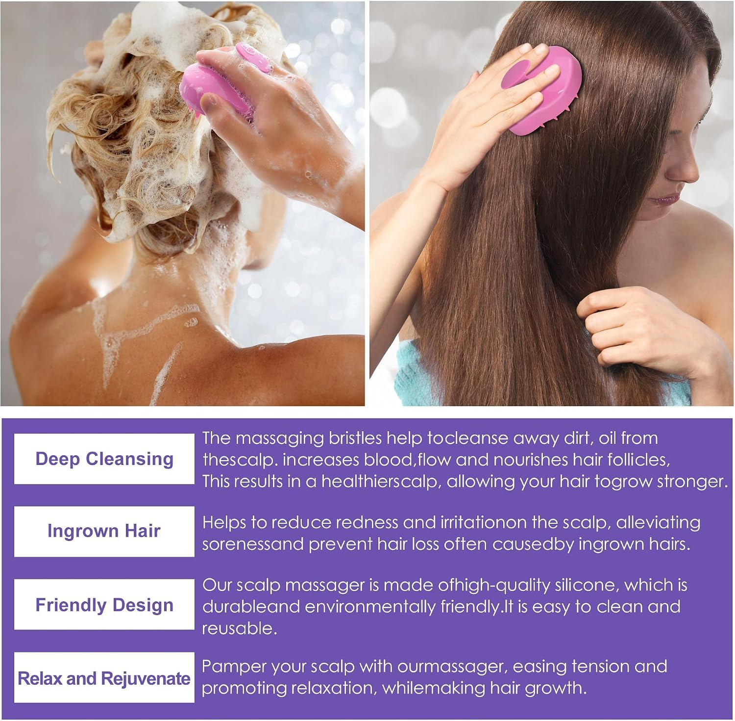 Scalp massager in use for deep cleansing and relaxation, promoting healthy hair growth and reducing scalp irritation