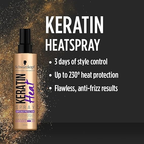 Schwarzkopf Keratin Heat Spray: 3-day style control, 230° heat protection, flawless anti-frizz results