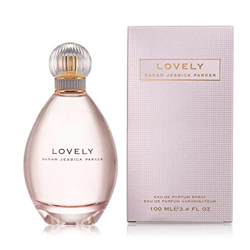 Lovely by Sarah Jessica Parker perfume bottle and box, 3.4 fl oz. Elegant and stylish fragrance packaging.