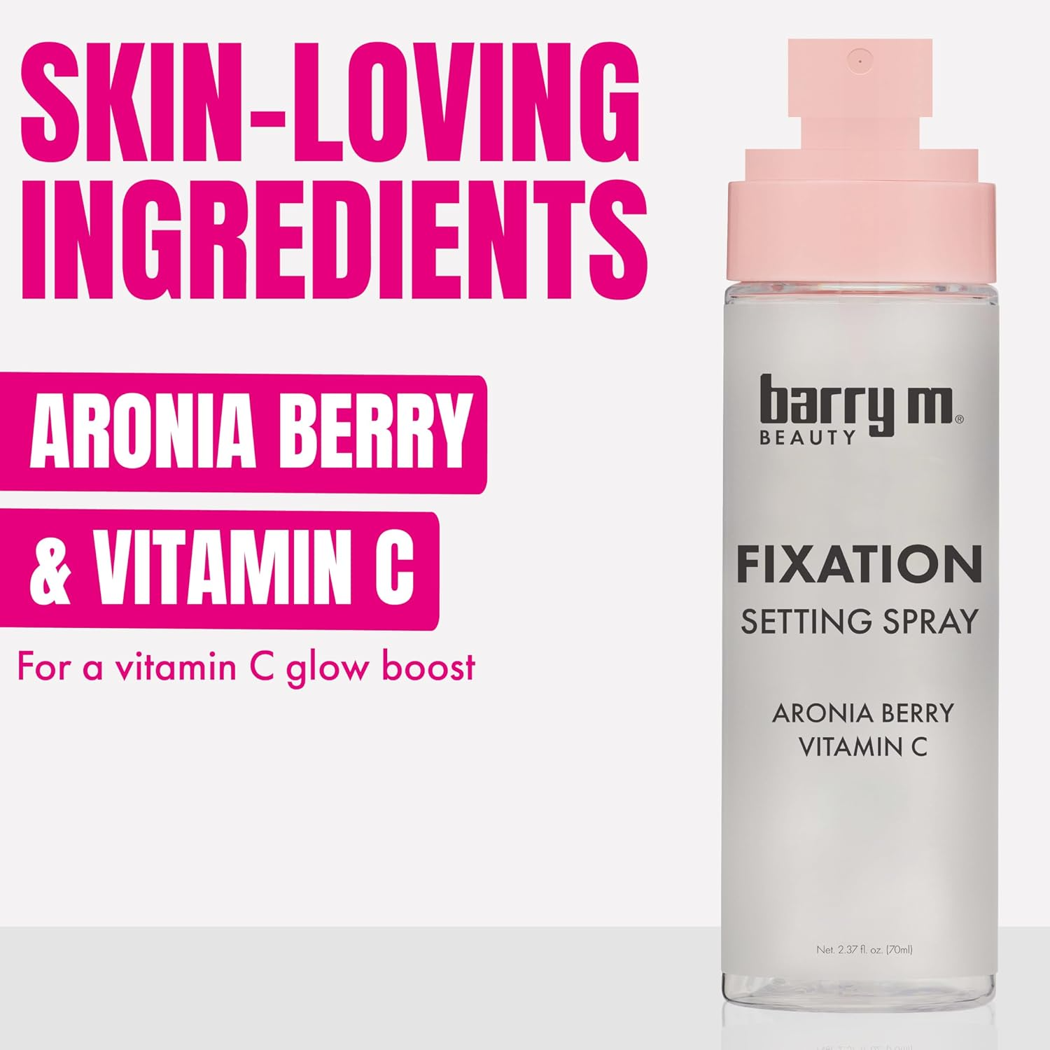 Barry M Fixation Setting Spray with skin-loving Aronia Berry and Vitamin C for a glow boost